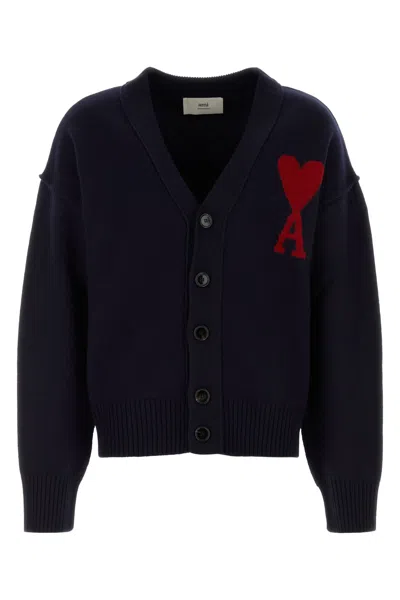 Ami Alexandre Mattiussi Ami Ami De Coeur Heart Intarsia Cardigan In Noir Rouge