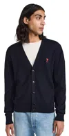 Ami Alexandre Mattiussi Ami Paris Men Blue Cardigan With V Neck And Adc Embroidery On The Front In Wool Blend Man In Blue
