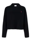 AMI ALEXANDRE MATTIUSSI BLACK POLO SWEATER WITH EMBROIDERED AMI DE COEUR LOGO IN COTTON WOMAN