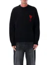 Ami Alexandre Mattiussi Crewneck Sweater With Contrasting Logo Inlay In Black