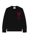 Ami Alexandre Mattiussi Ami Paris Wool Sweater With Heart Intarsia Design In Black & Red