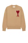 Ami Alexandre Mattiussi Ami De Coeur Wool Sweater In Camel & Red