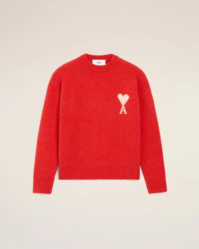 Ami Alexandre Mattiussi Red Alpaca Ami De Coeur Crewneck Sweater Red