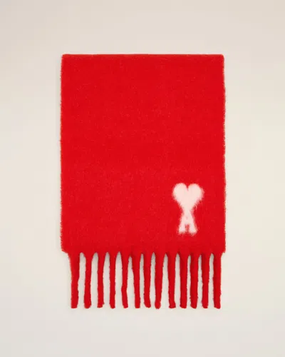 Ami Alexandre Mattiussi Red Alpaca Ami De Coeur Scarf Red