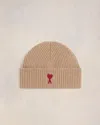 Ami Alexandre Mattiussi Ami De Coeur Ribbed Wool Beanie In Camel/red