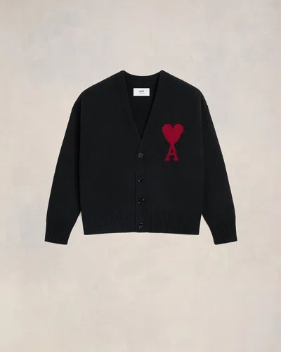 AMI ALEXANDRE MATTIUSSI BLACK WOOL AMI DE COEUR CARDIGAN BLACK