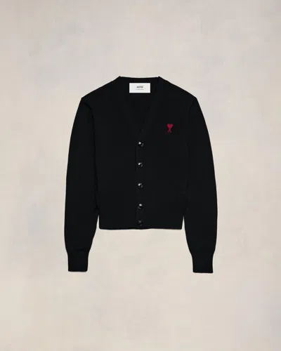 AMI ALEXANDRE MATTIUSSI BLACK WOOL RED AMI DE COEUR CARDIGAN BLACK