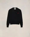 Ami Alexandre Mattiussi Ami Paris Ami De Coeur Patch Merino Wool Cardigan In Black