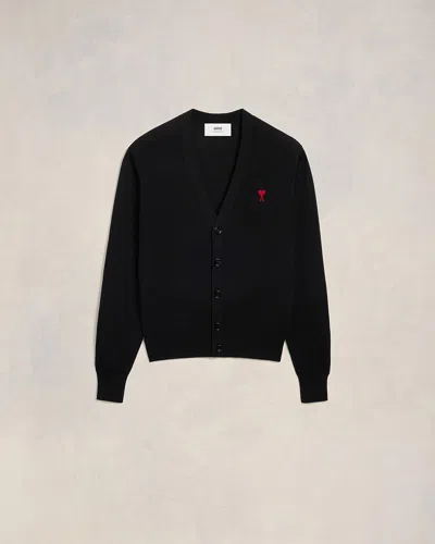 Ami Alexandre Mattiussi Slim-fit Logo-embroidered Merino Wool Cardigan In Black