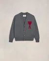 Ami Alexandre Mattiussi Ami Paris Ami De Coeur Heather Grey Wool Cardigan Men