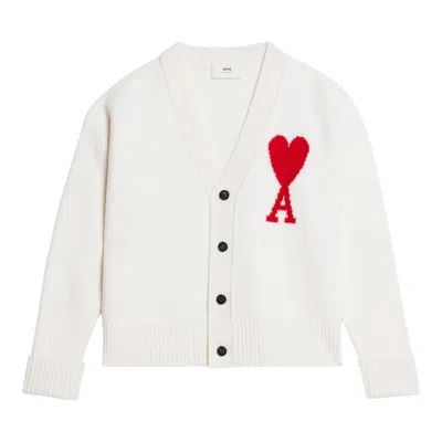 Ami Alexandre Mattiussi Red Ami De Coeur Cardigan In White