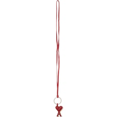 Ami Alexandre Mattiussi Red Ami De Coeur Cowhide Leather Keychain In Burgundy