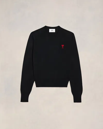 AMI ALEXANDRE MATTIUSSI BLACK WOOL AMI DE COEUR CREW NECK SWEATER BLACK