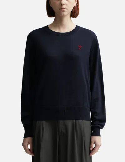 Ami Alexandre Mattiussi Red Ami De Coeur Crew Neck Sweater In Blue