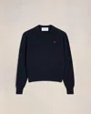 Ami Alexandre Mattiussi Crewneck Heart-embroidered Wool Sweater In Blue