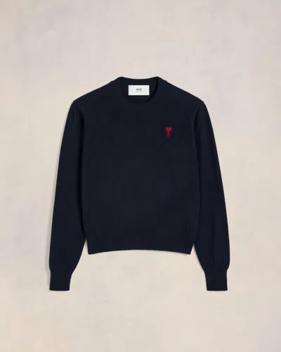 AMI ALEXANDRE MATTIUSSI NAVY WOOL AMI DE COEUR CREW NECK SWEATER BLUE