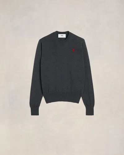 AMI ALEXANDRE MATTIUSSI RED AMI DE COEUR CREW NECK SWEATER GREY