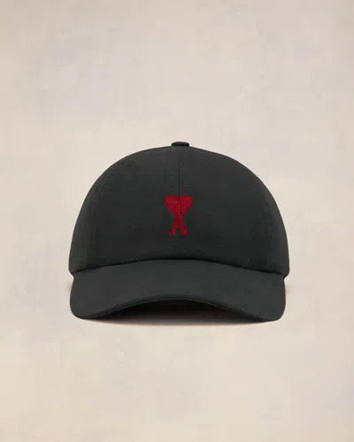 Ami Alexandre Mattiussi Black Cotton Ami De Coeur Embroidery Cap Black
