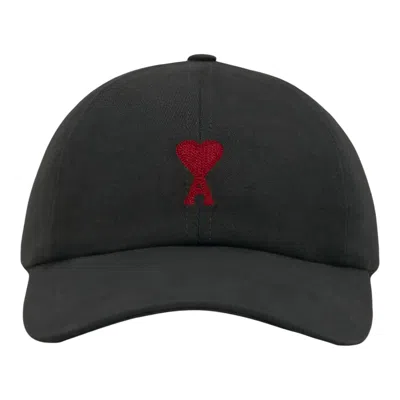 Ami Alexandre Mattiussi Red Ami De Coeur Embroidery Cap In Blue