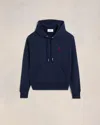 Ami Alexandre Mattiussi Ami Navy Blue Cotton Jersey Hoodie With Signature Monogram In Night Blue