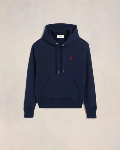 AMI ALEXANDRE MATTIUSSI NAVY COTTON AMI DE COEUR HOODIE BLUE