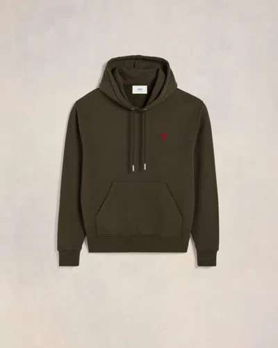 Ami Alexandre Mattiussi Red Ami De Coeur Hoodie Brown In Green