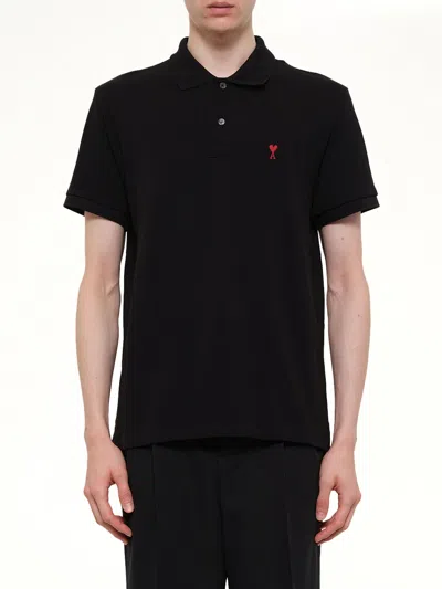 Ami Alexandre Mattiussi Ami Paris Men Black Polo Shirt With Adc Embroidery At The Front In Cotton Man
