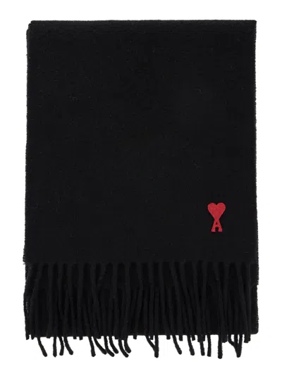 Ami Alexandre Mattiussi Red Ami De Coeur Scarf In Black