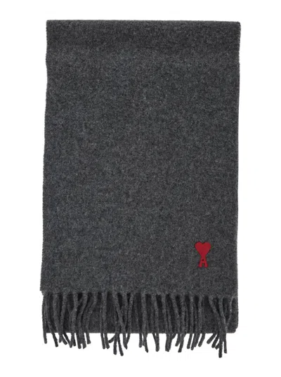Ami Alexandre Mattiussi Red Ami De Coeur Scarf In Gray