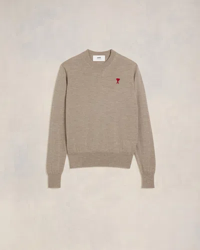 Ami Alexandre Mattiussi Logo-embroidered Wool Jumper In Beige