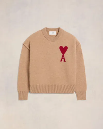Ami Alexandre Mattiussi Ami De Coeur Wool Sweater In Camel Red
