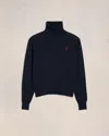 Ami Alexandre Mattiussi Wool Sweater With Turtleneck And Ribbed Finish In Night Blue