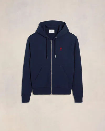 Ami Alexandre Mattiussi Ami Paris De Coeur Zip-up Hoodie In Bleu Nuit