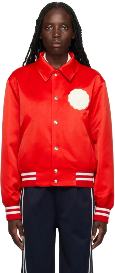 Ami Alexandre Mattiussi Red Ami De Cœur Bomber Jacket In 681 Scarlet Red