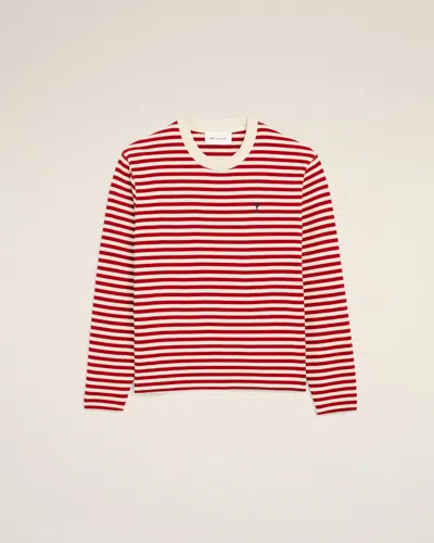 Ami Alexandre Mattiussi Red And White Mariniere Cotton T-shirt With Ami De Coeur Red In Ruby Red/ Ivory