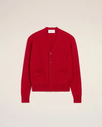 Ami Alexandre Mattiussi Red Cable Wool Cardigan Red In Ruby Red