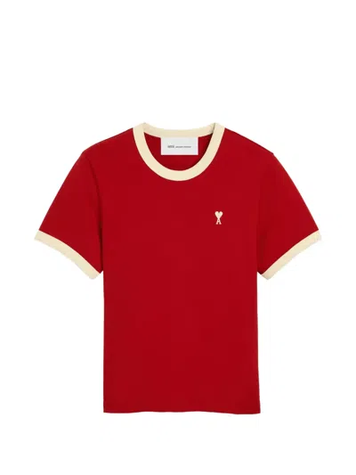 Ami Alexandre Mattiussi Ami Paris Ami De Coeur Embroidered Crewneck T-shirt In Red