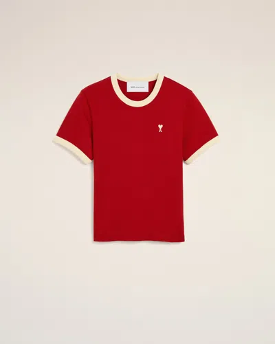 Ami Alexandre Mattiussi Red Contrasted Cotton T-shirt With Ami De Coeur Red