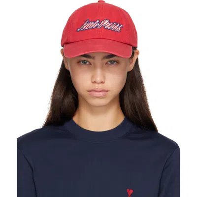 Ami Alexandre Mattiussi Red Cotton 'ami Paris' Embroidery Cap In A342rouge Rubis Lave
