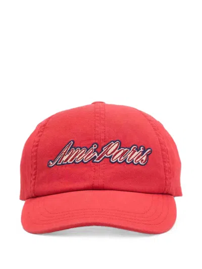 Ami Alexandre Mattiussi Red Cotton Cap With Ami Paris Emboirery