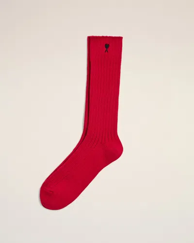 Ami Alexandre Mattiussi Red Cotton Socks With Ami De Coeur Red In Ruby Red