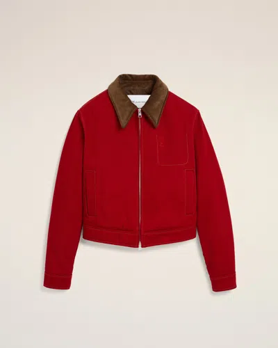 Ami Alexandre Mattiussi Red Cotton Zipped Jacket With Ami De Coeur Red In Ruby Red