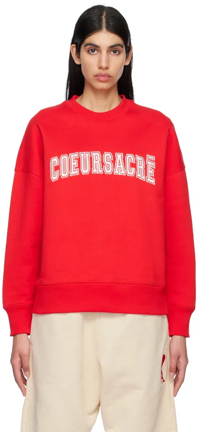 Ami Alexandre Mattiussi Coeur Sacré Crewneck Sweatshirt Red Unisex In Bright Red