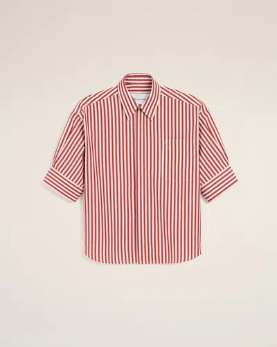 Ami Alexandre Mattiussi Red Large Striped Cotton Short-sleeve Shirt With Embossed Ami De Coeur Red In Ruby Red/white