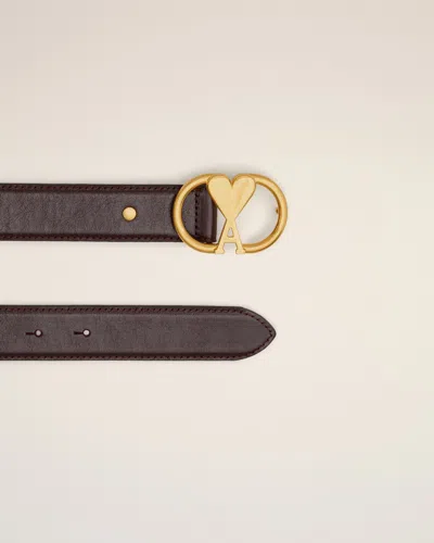Ami Alexandre Mattiussi Red Leather Ami De Coeur Belt Red In Eggplant/vibrated Brass