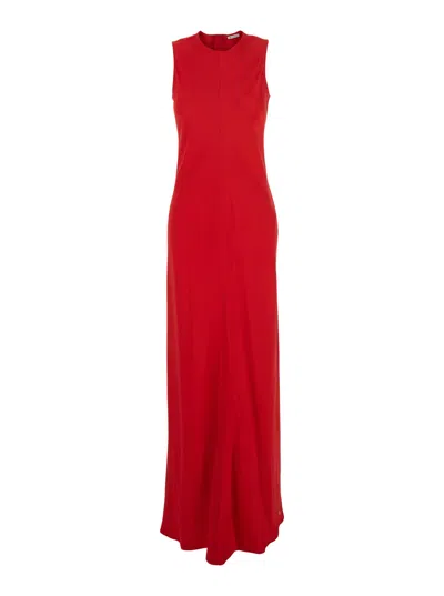 AMI ALEXANDRE MATTIUSSI RED LONG SLEEVELESS DRESS WITH ROUND NECK IN VISCOSE BLEND WOMAN