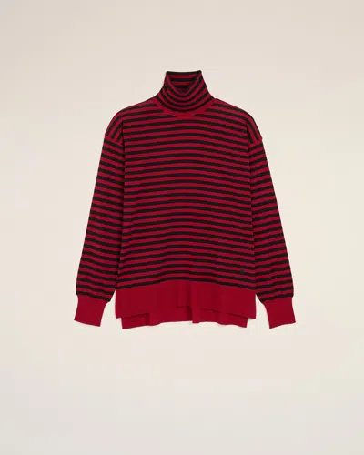 Ami Alexandre Mattiussi Red Sailor Striped Wool And Silk Turtleneck Sweater Red In Ruby Red/black