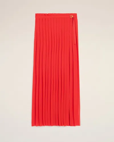 Ami Alexandre Mattiussi Red Silk Long Pleated Skirt Red