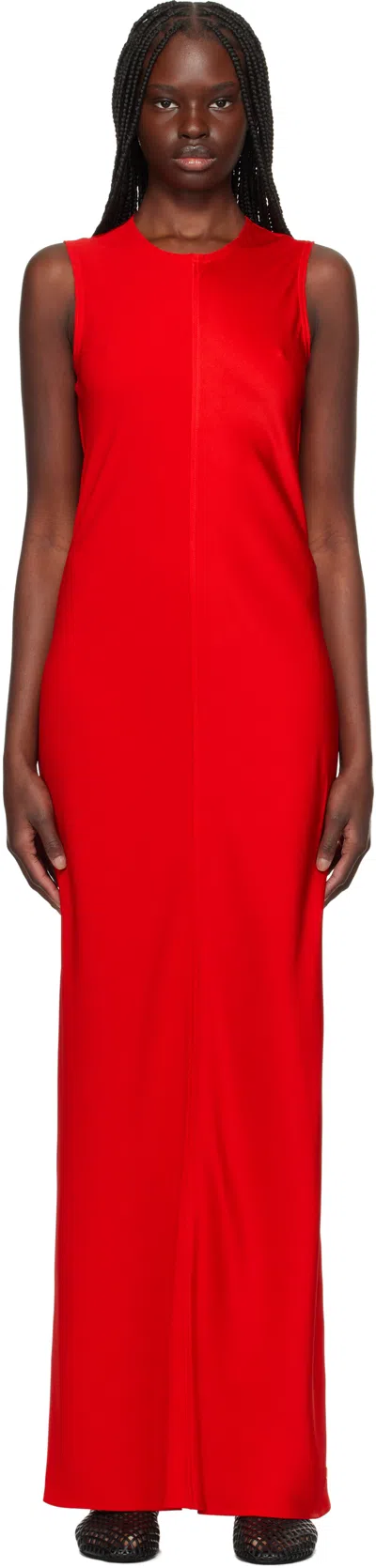 AMI ALEXANDRE MATTIUSSI RED STRAIGHT MAXI DRESS