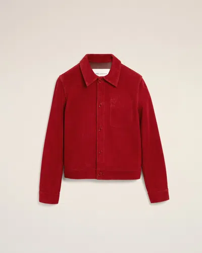 Ami Alexandre Mattiussi Red Suede Leather Jacket With Embossed Ami De Coeur Red